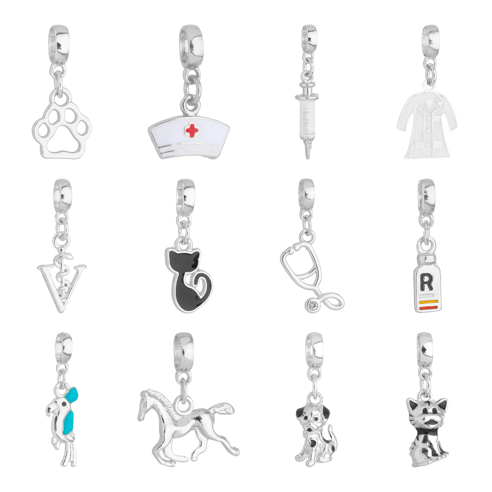 Berloques Veterinária Medicina Banhado a Prata 925