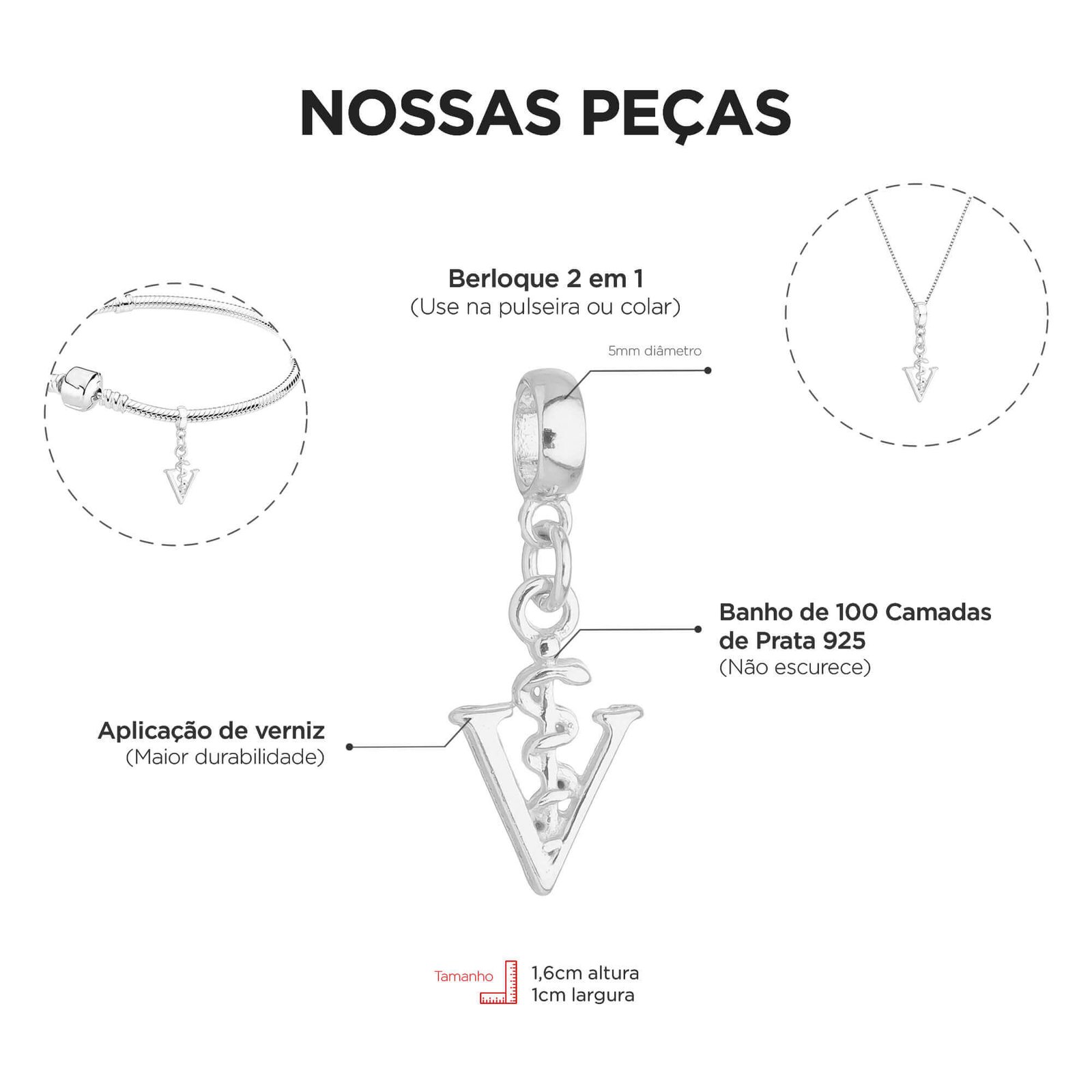 Berloques Veterinária Medicina Banhado a Prata 925