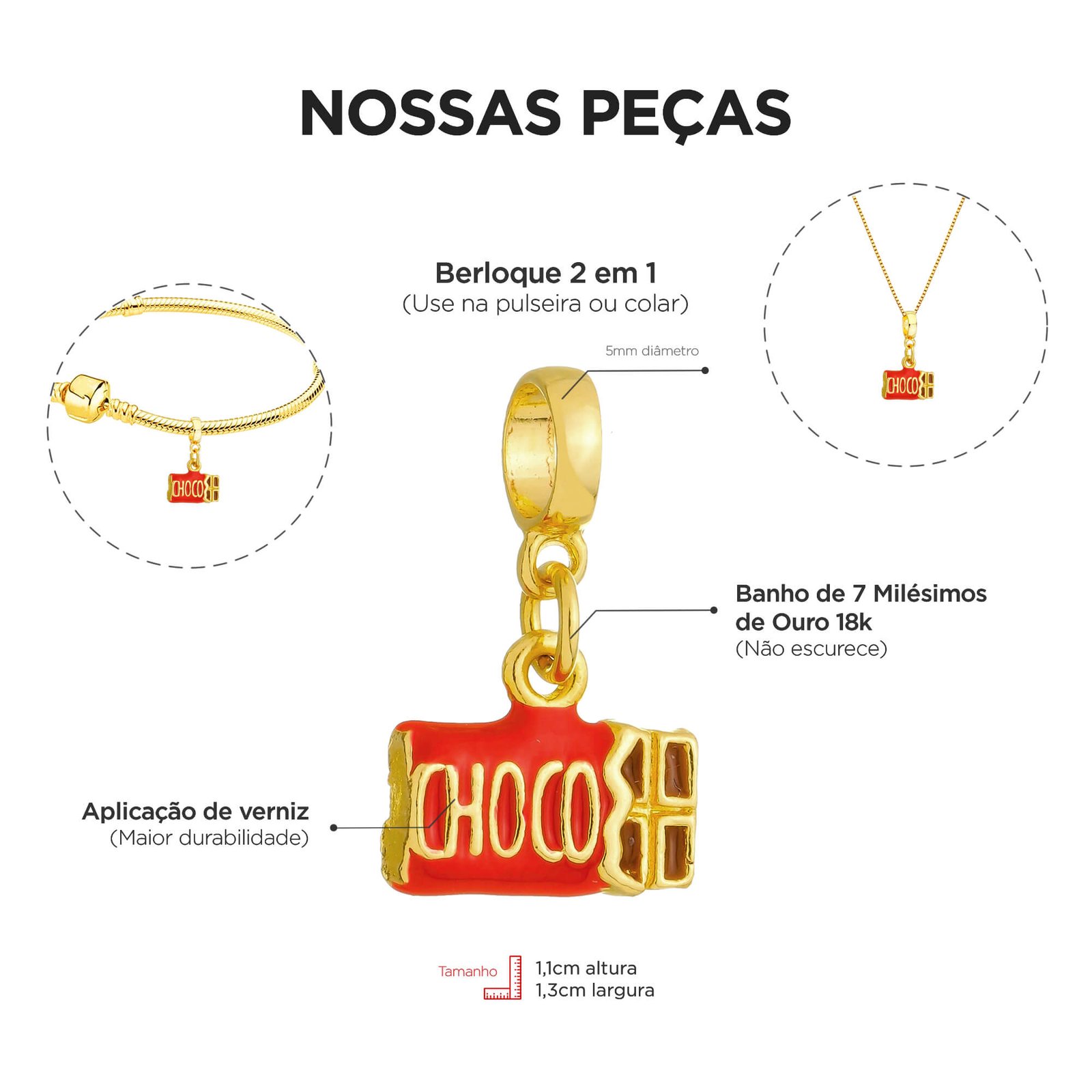 Berloques Cozinha Gastronomia Confeitaria Banhado a Ouro 18k