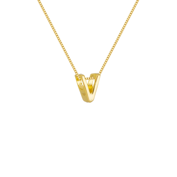 Colar Pingente Letra V Banhado a Ouro 18k