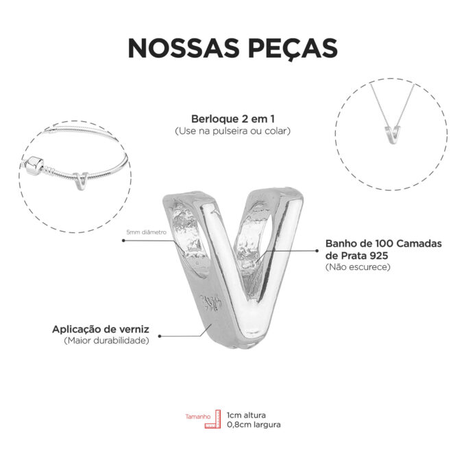 Colar Pingente Letra V Banhado a Ouro 18k