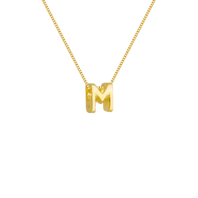 Colar Pingente Letra M Banhado a Ouro 18k
