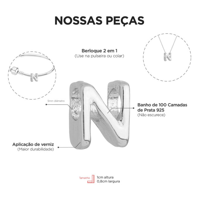 Colar Pingente Letra N Banhado a Ouro 18k