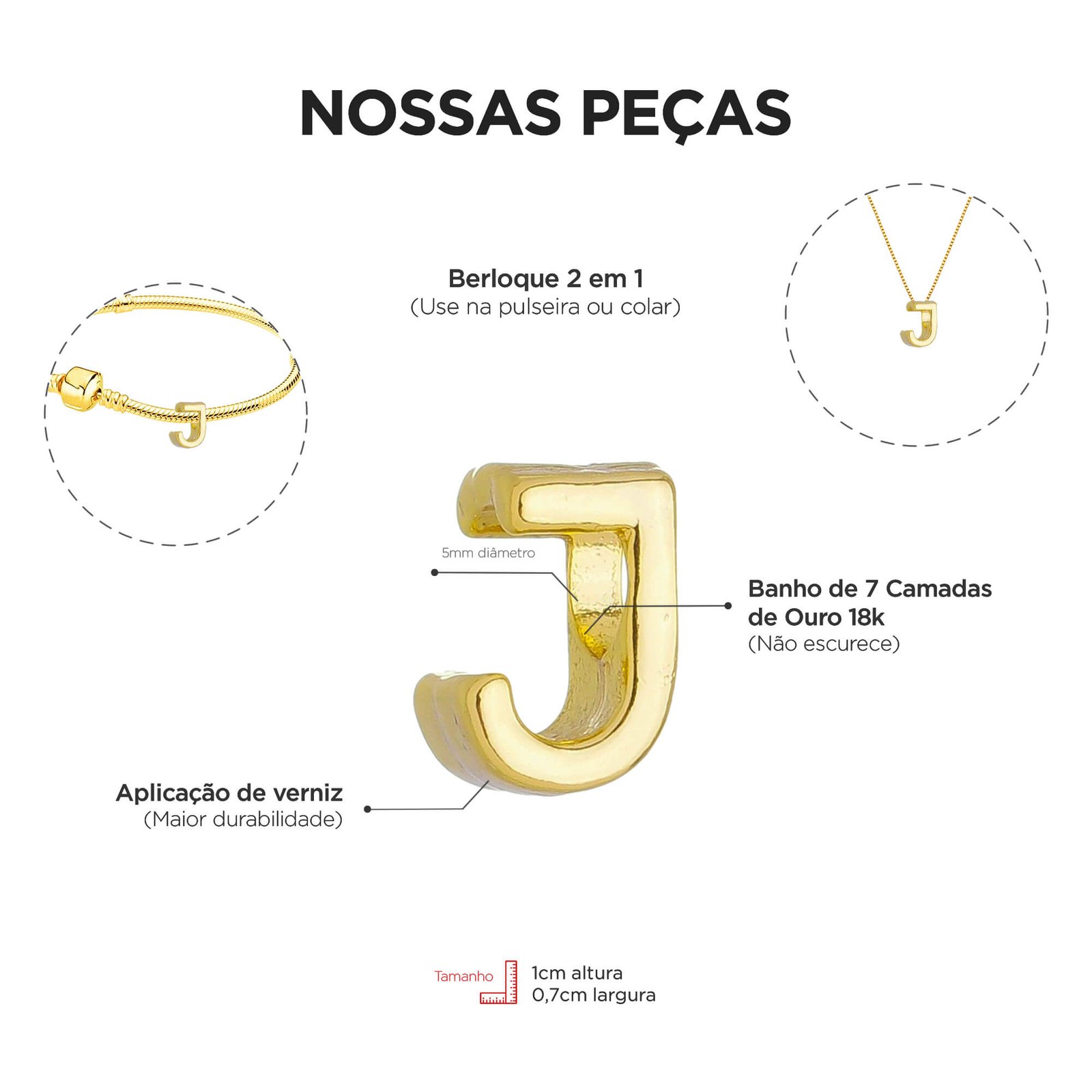 Colar Pingente Letra J Banhado a Ouro 18k