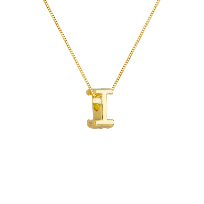 Colar Pingente Letra I Banhado a Ouro 18k