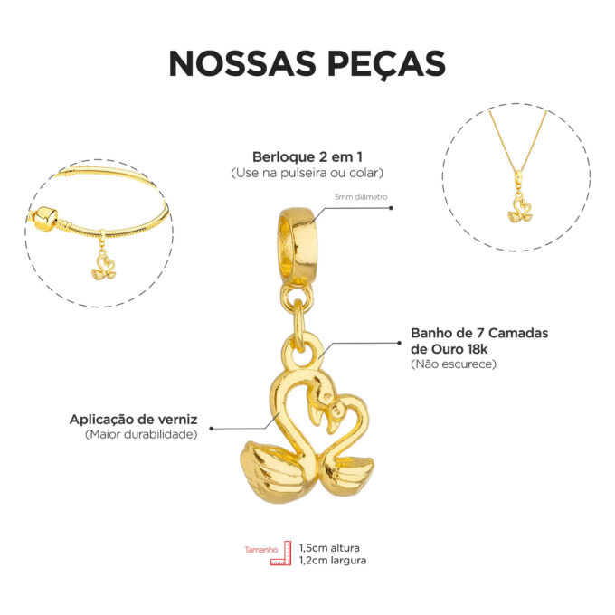 Colar Pingente Cisne Banhado a Ouro 18k