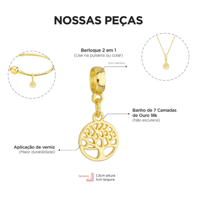 Colar Pingente Arvore Da Vida Banhado a Ouro 18k