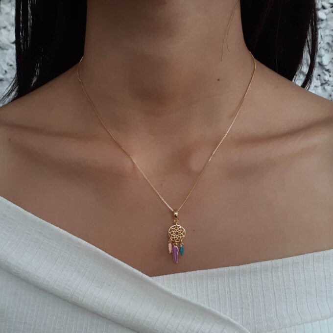 Colar Pingente Filtro dos Sonhos Banhado a Ouro 18k