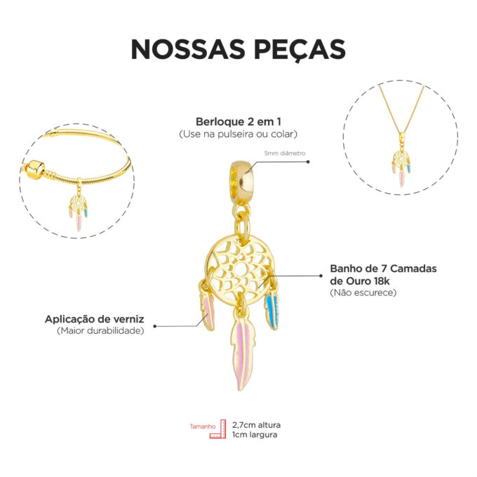 Colar Pingente Filtro dos Sonhos Banhado a Ouro 18k