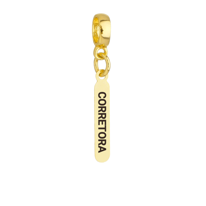 Berloque Plaquinha Corretora Banhado a Ouro 18k