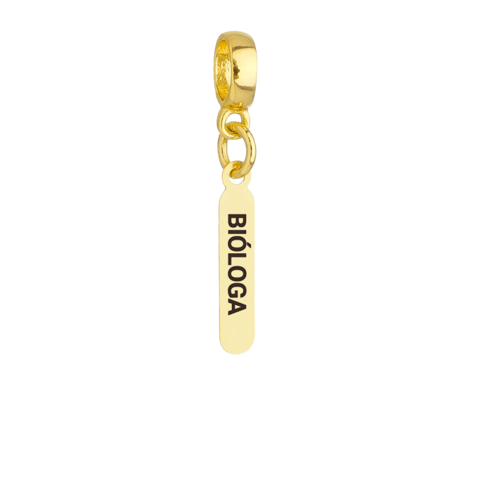 Berloque Plaquinha Bióloga Banhado a Ouro 18k