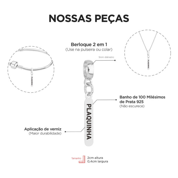 Berloque Plaquinha Advogada Banhado a Prata 925