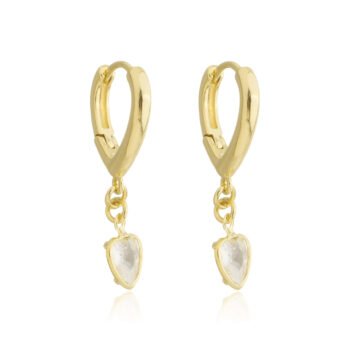 Brinco Argolinha Gota Com Zircônia Coração Banhado a Ouro 18k