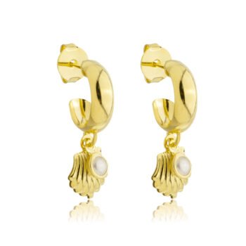 Brinco Argola com Concha de Perola Banhado a Ouro 18k