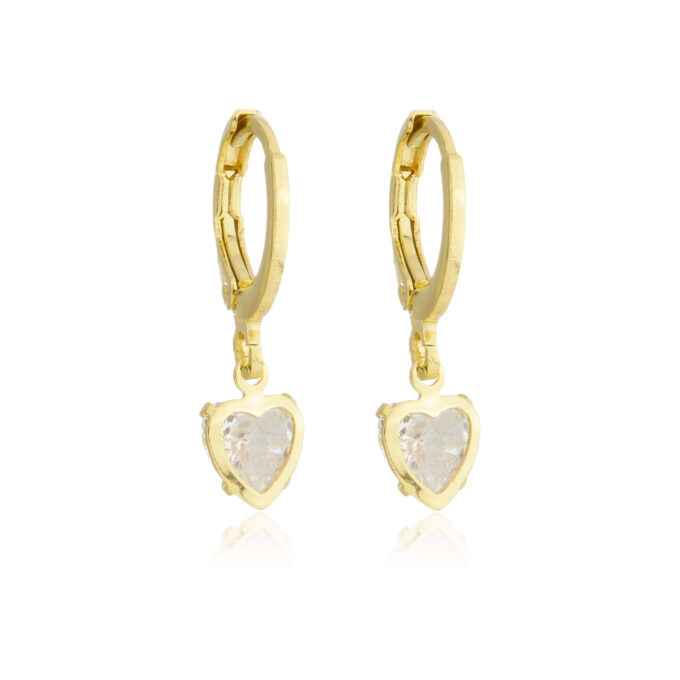 Brinco Argolinha Coração Zirconia Banhado a Ouro 18k