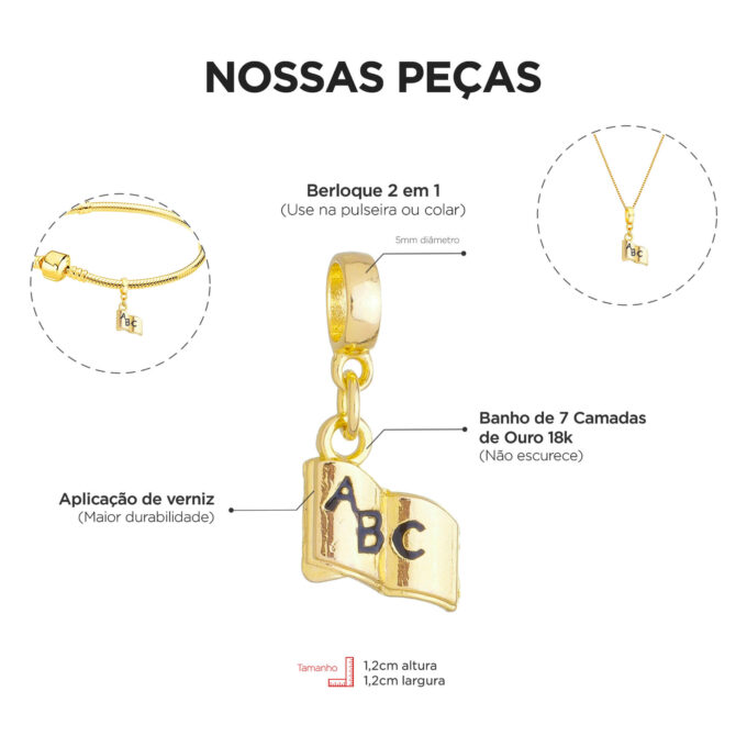 Berloque Livro Escola Banhado a Prata 925