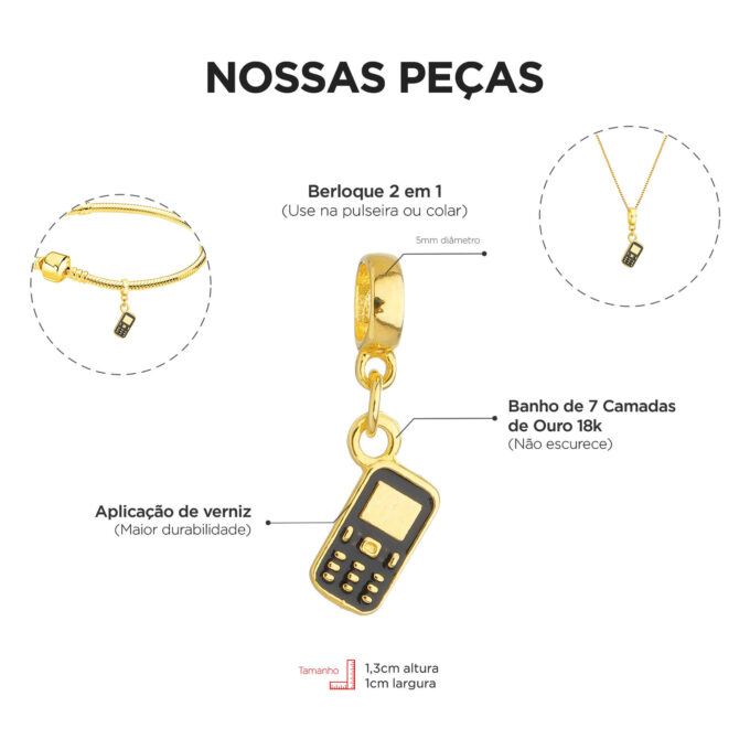 Berloque Celular Banhado a Ouro 18k