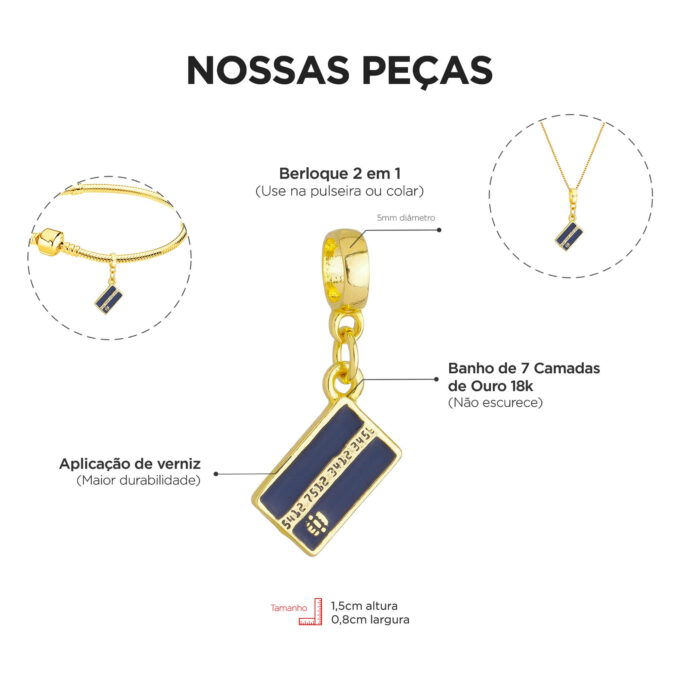Berloque Cartão de Crédito Banhado a Ouro 18k