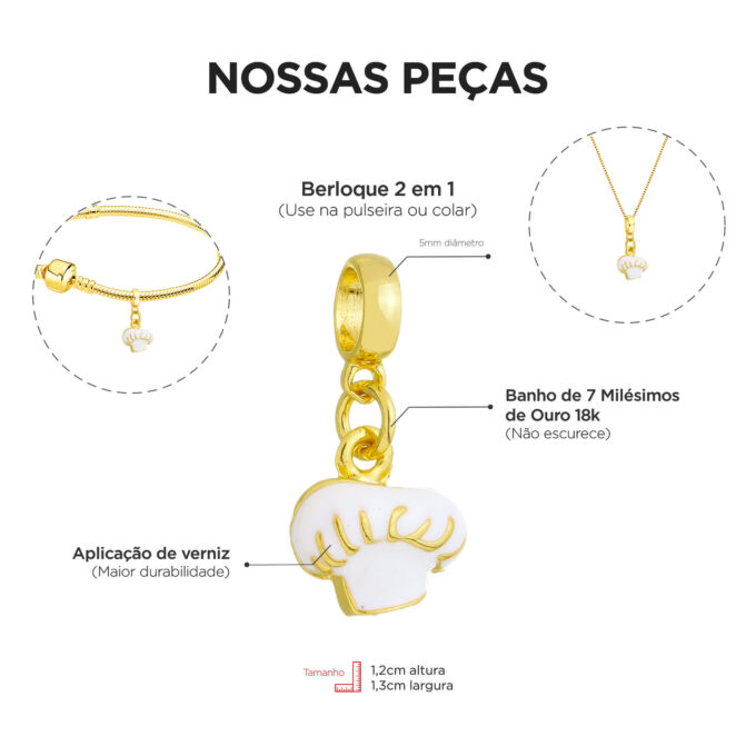 Berloque Chapéu Gastronomia Banhado a Prata 925