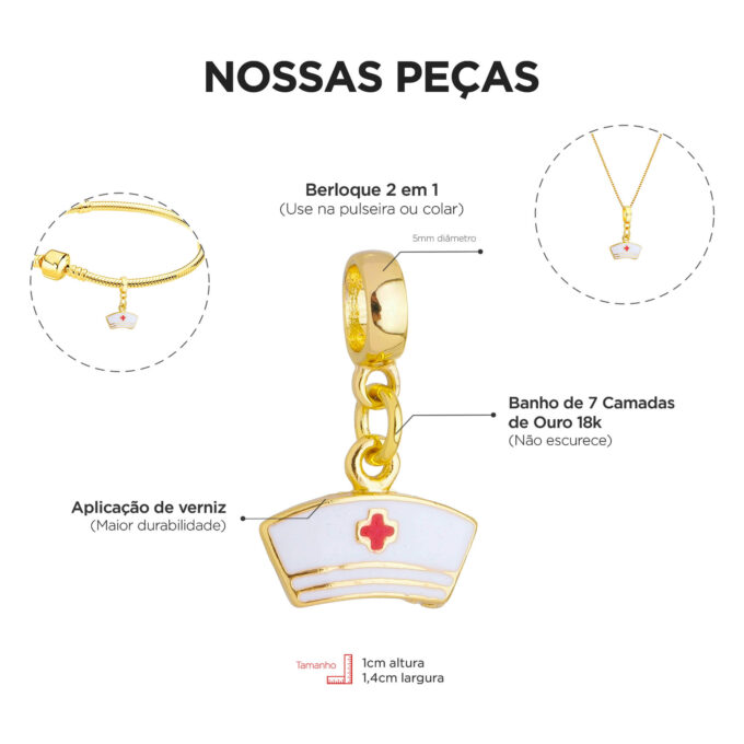 Berloque Chapéu Enfermeira Banhado a Prata 925