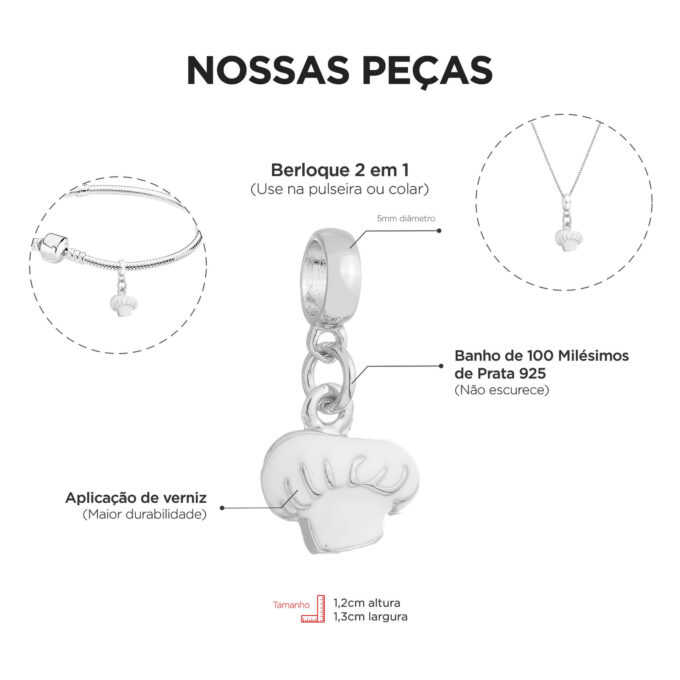 Berloque Chapéu Gastronomia Banhado a Ouro 18k