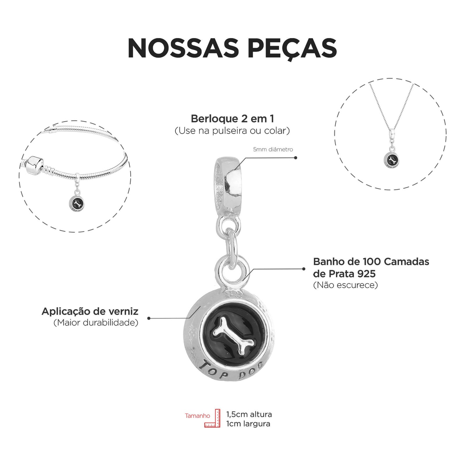 Berloque Comedouro Cachorro Banhado a Prata 925