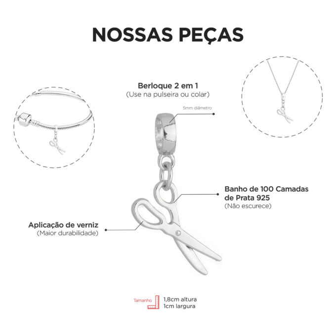 Berloque Tesoura Banhado a Prata 925