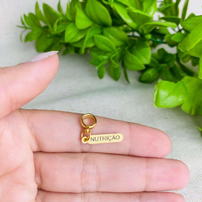 Berloque Plaquinha Nutrição Banhado a Ouro 18k
