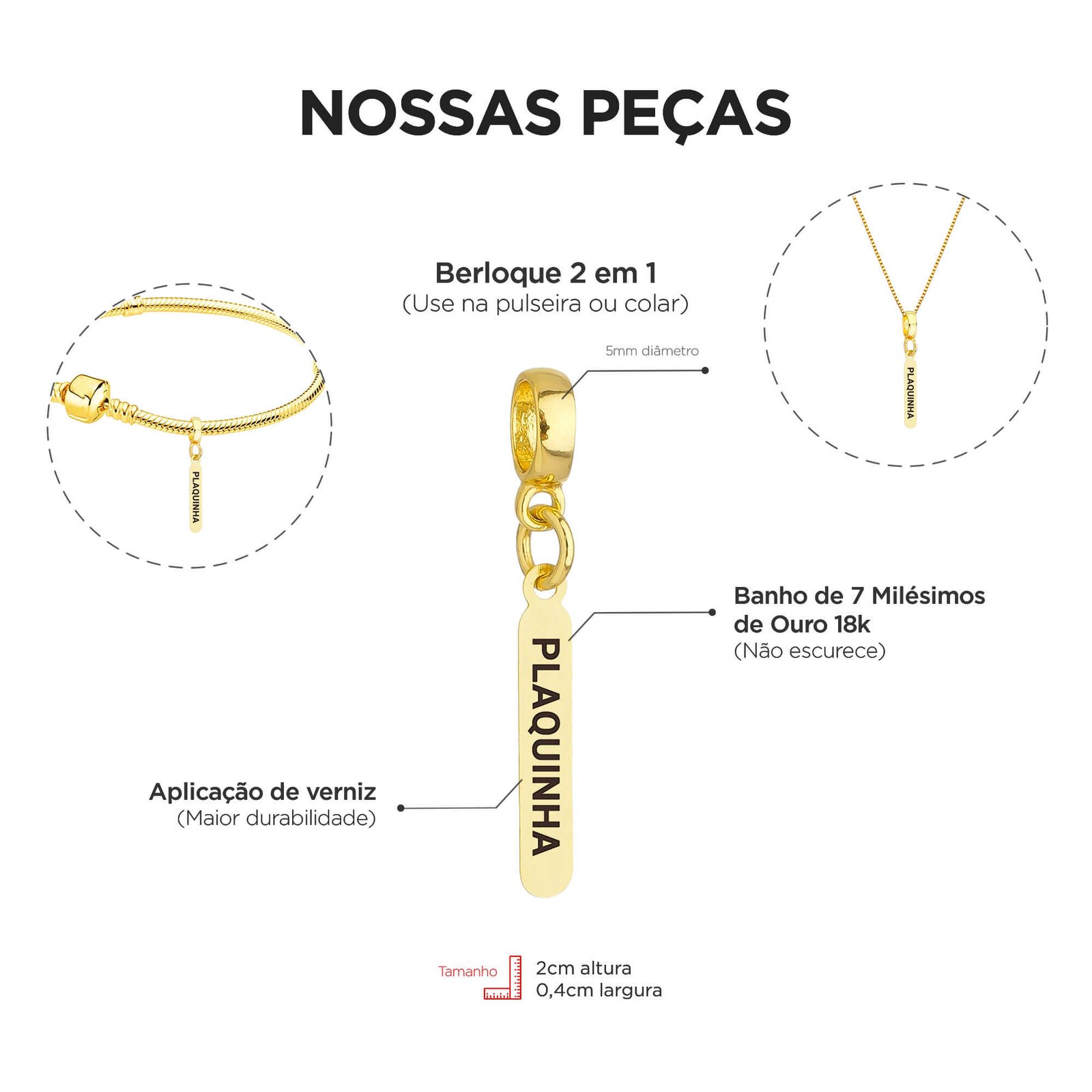 Berloque Plaquinha Psiquiatra Banhado a Ouro 18k