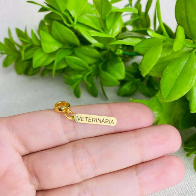 Berloque Plaquinha Veterinária Banhado a Ouro 18k