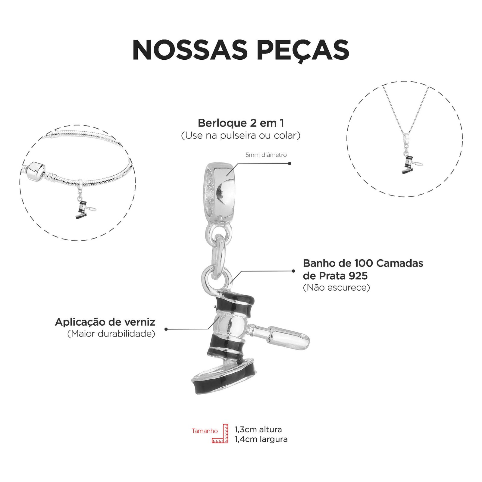 Pulseira Advogada Berloque Banhado a Prata 925