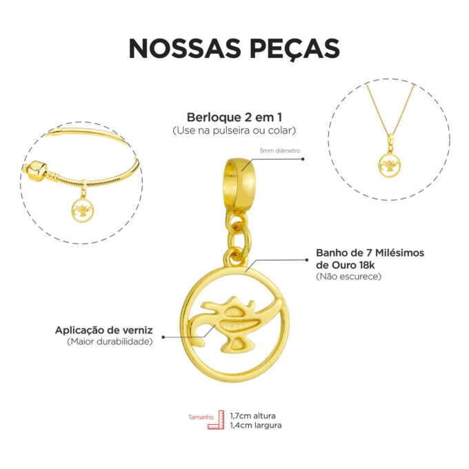 Berloque Profissão Enfermagem Banhado a Ouro 18k