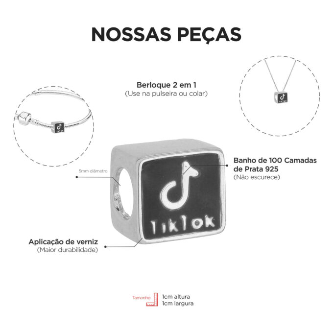 Pulseira TikTok Berloque Banhado a Prata 925