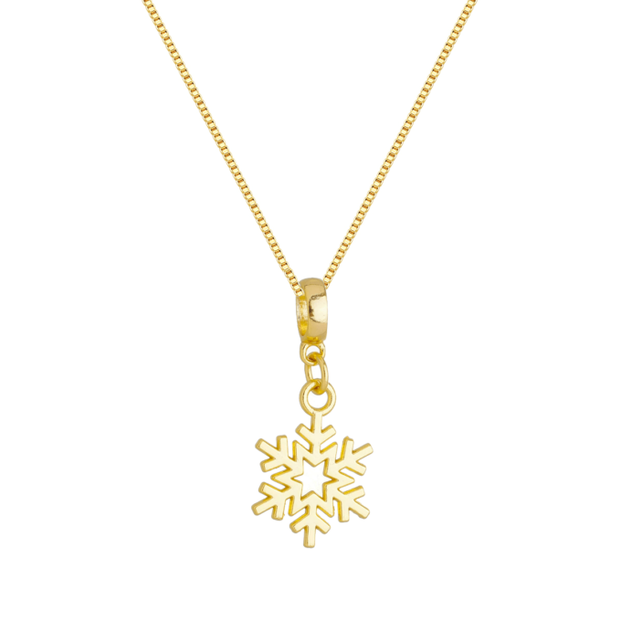 Colar Pingente Floco de Neve Banhado a Ouro 18k