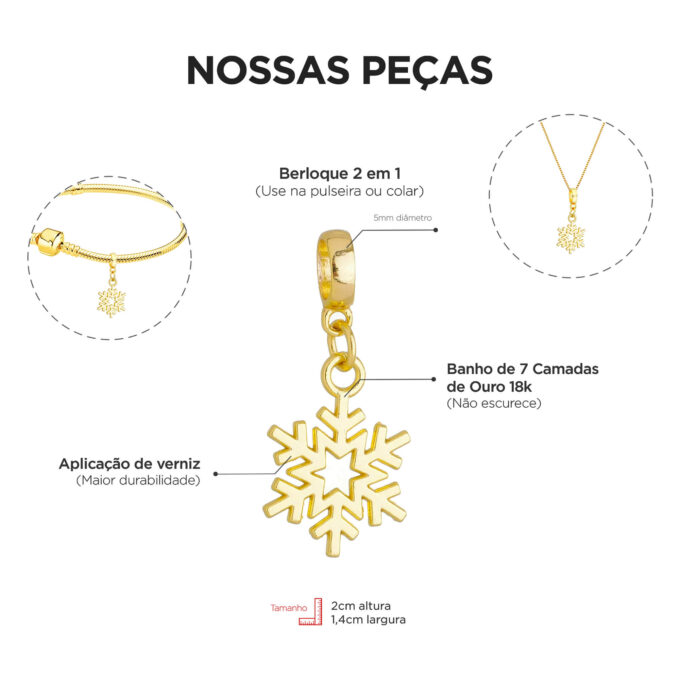 Colar Pingente Floco de Neve Banhado a Ouro 18k
