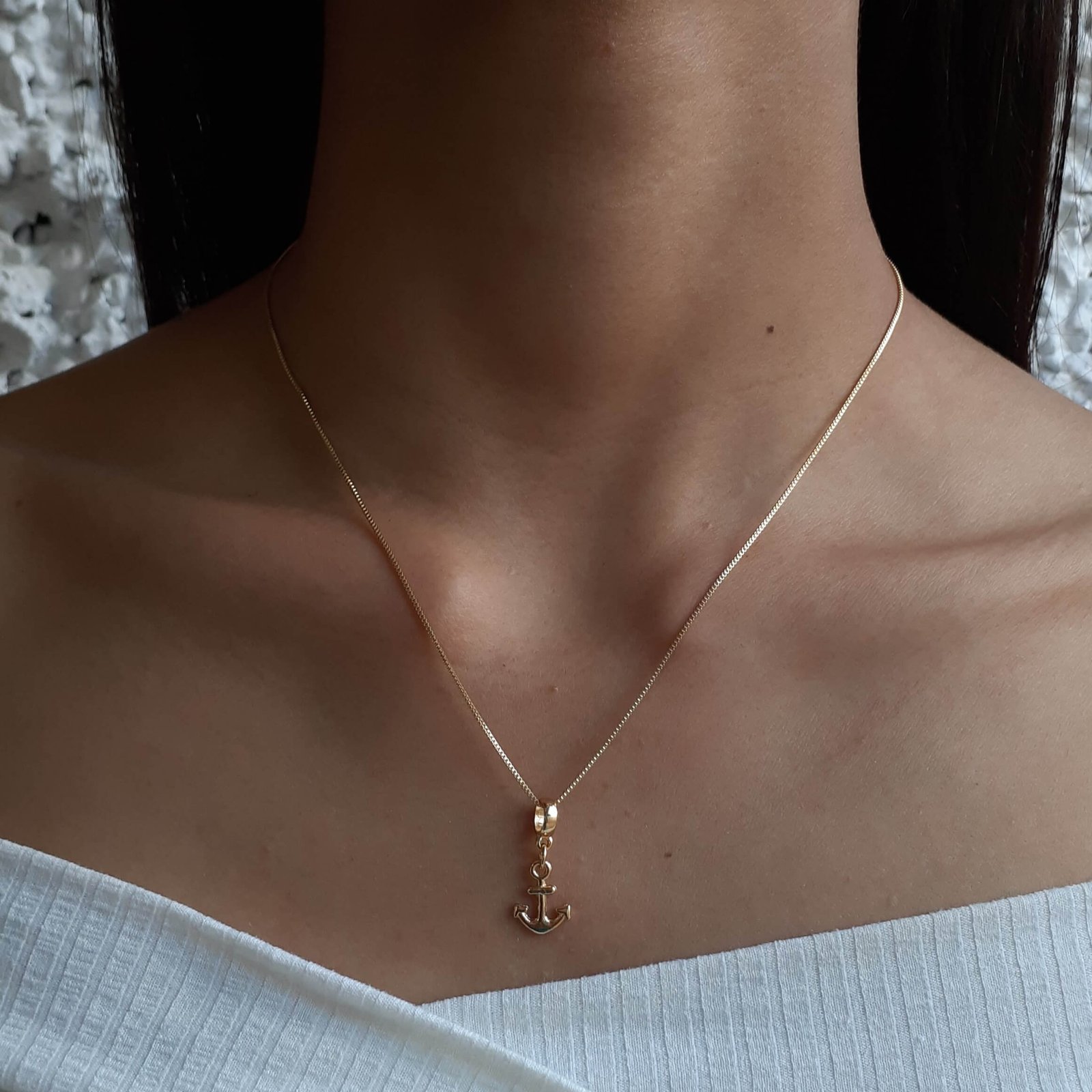 Colar Pingente Âncora Banhado a Ouro 18k