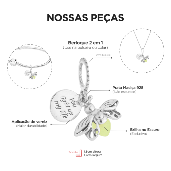 Berloque Vagalume Brilha Escuro em Prata 925