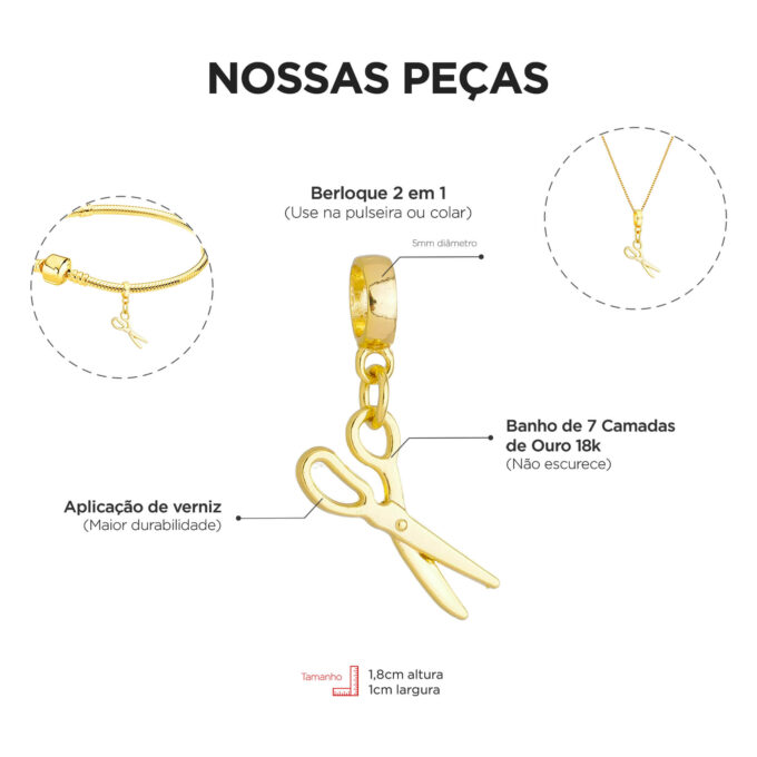 Berloque Tesoura Banhado a Ouro 18k