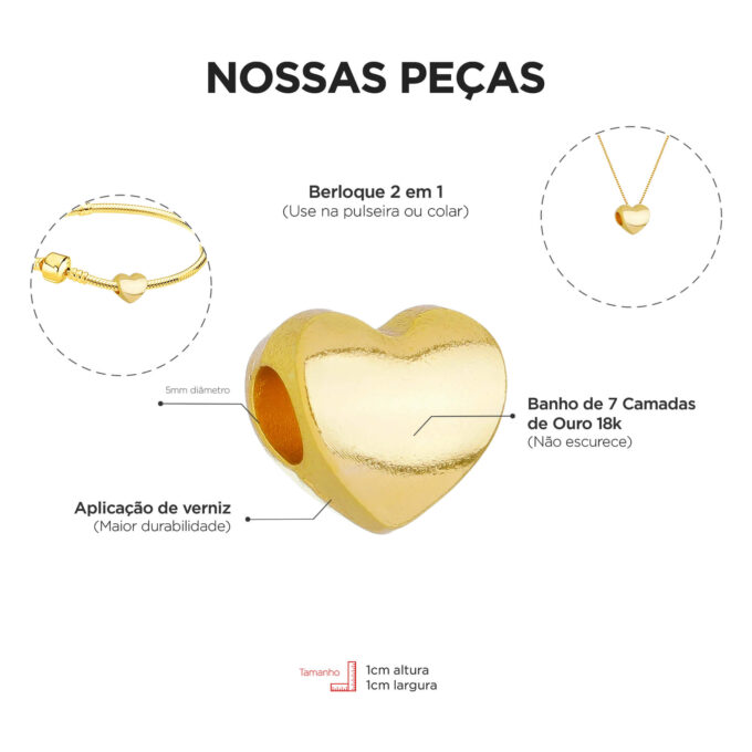 Berloque Coração Separador Banhado a Ouro 18k