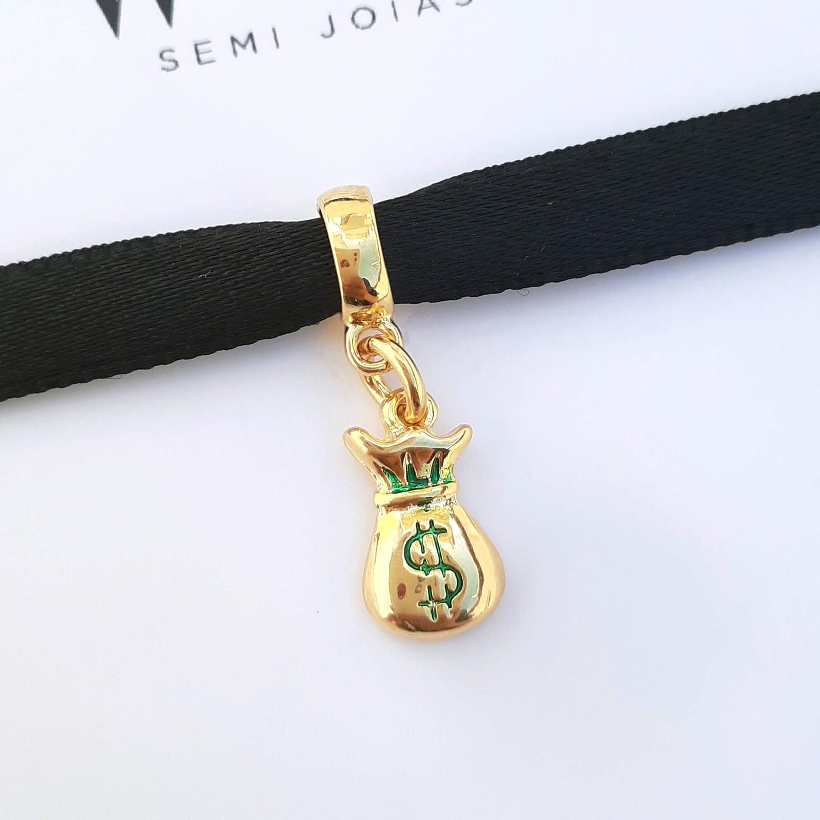 Berloque Saco de Dinheiro Banhado a Ouro 18k