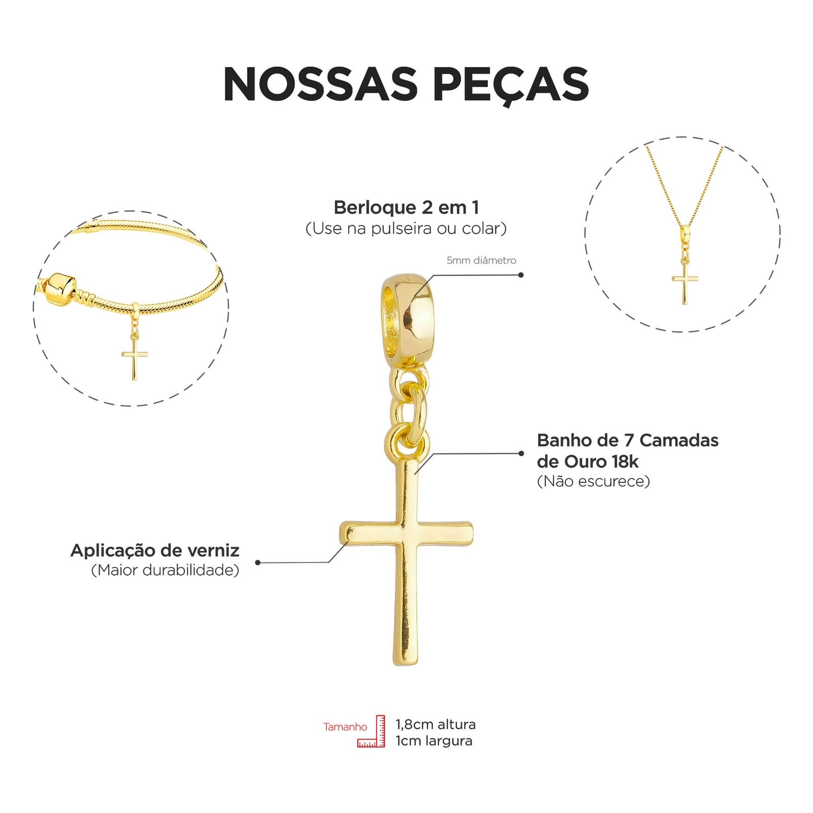 Berloque Crucifixo Banhado a Ouro 18k