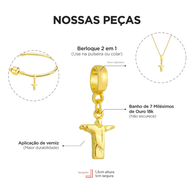 Berloque Cristo Redentor Banhado a Ouro 18k