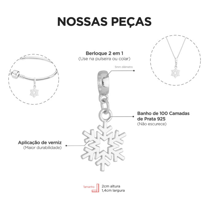 Berloque Cristal de Gelo Banhado a Prata 925