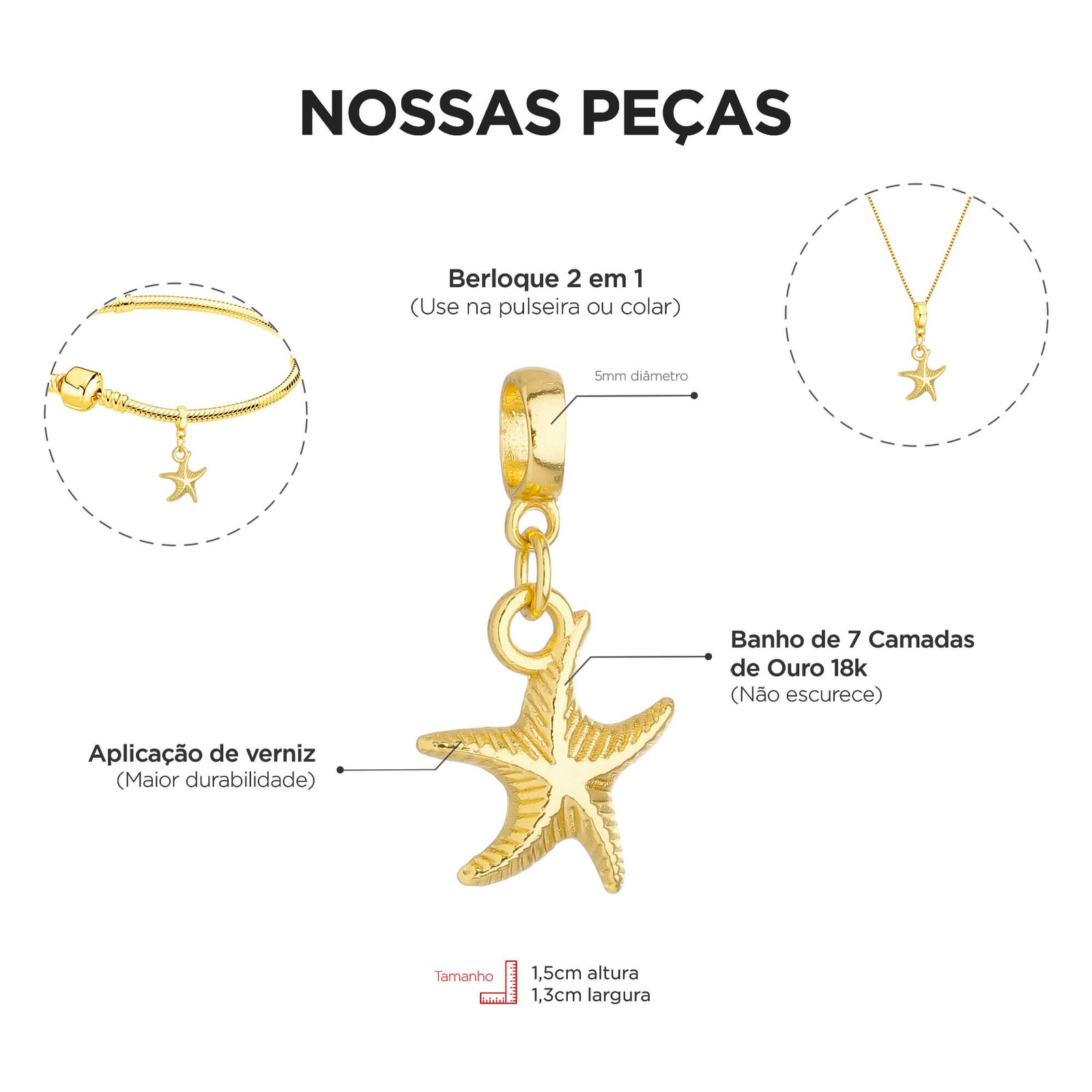 Berloque Estrela do Mar Banhado a Ouro 18k