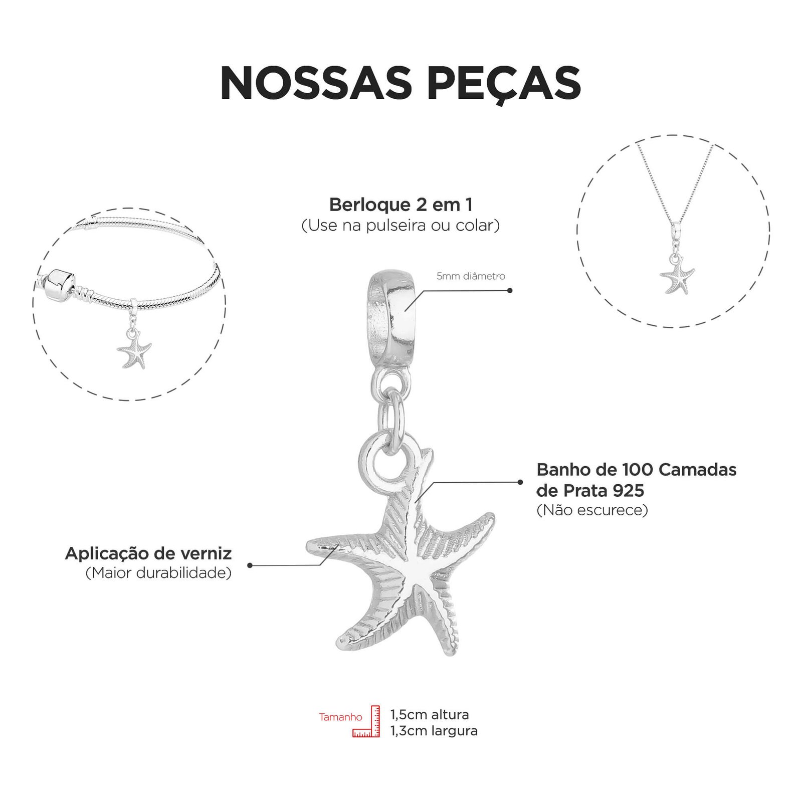 Berloque Estrela do Mar Banhado a Prata 925