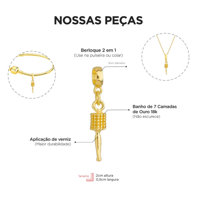 Berloque Escova de Cabelo Banhado a Ouro 18k