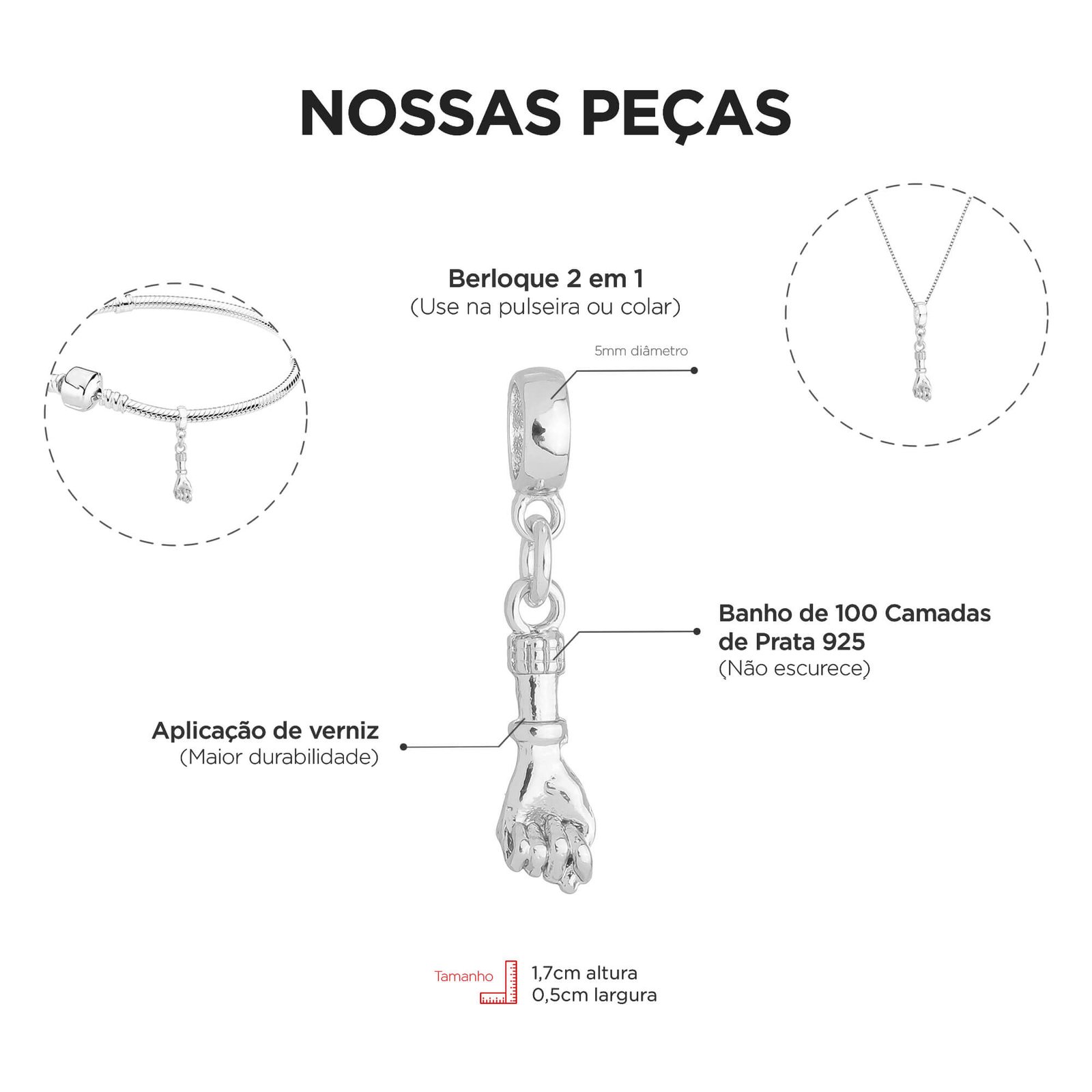 Berloque Figa Figuinha Banhado a Prata 925