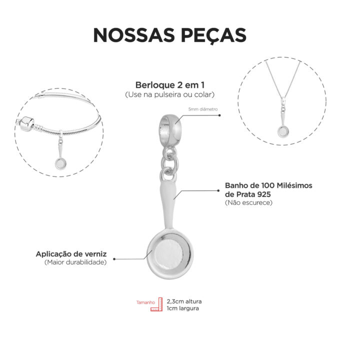 Berloque Frigideira Gastronomia Banhado a Prata 925