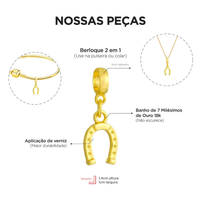 Berloque Ferradura Banhado a Ouro 18k