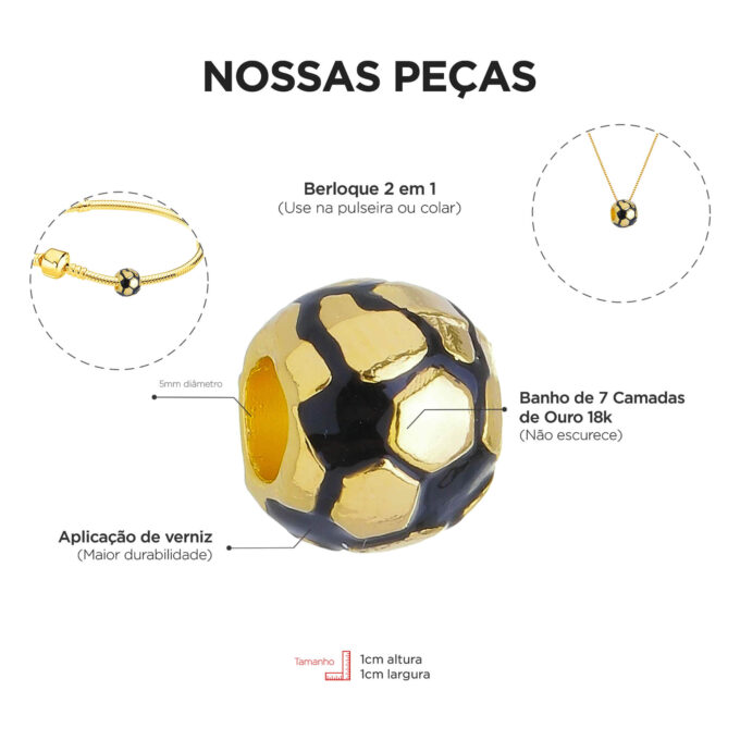 Berloque Bola de Futebol Separador Banhado a Ouro 18k